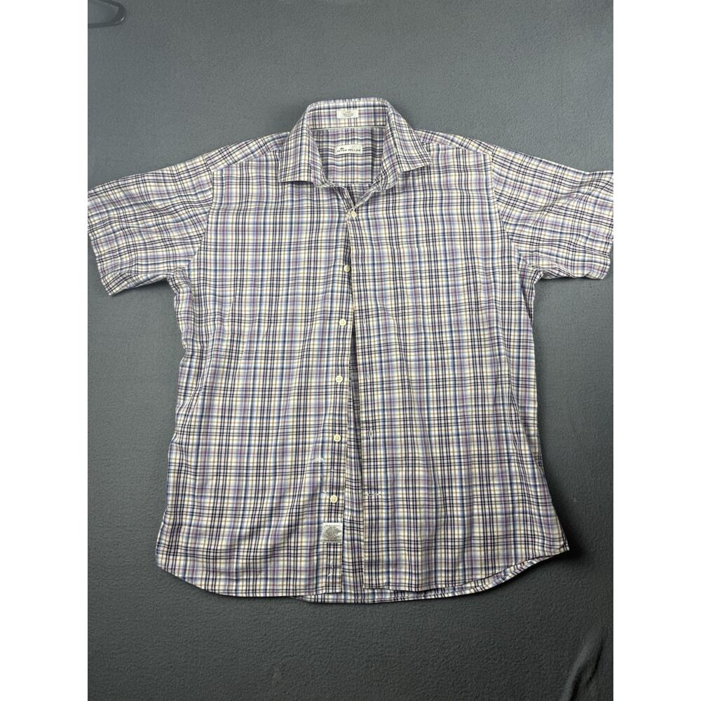 Peter Millar Men's Purple Plaid Short Sleeve Button Up Shirt Size Large